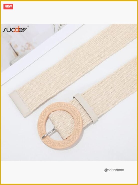 Straw Woven Elastic Belt Braided Stretch Wide Boho Waist Belt for Dresses main image 5
